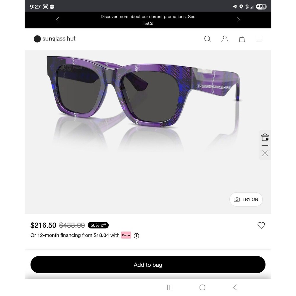 Burberry Cat Eye Women's BE4424 Sunglasses Purple Plaid Frame - Picture 9 of 10